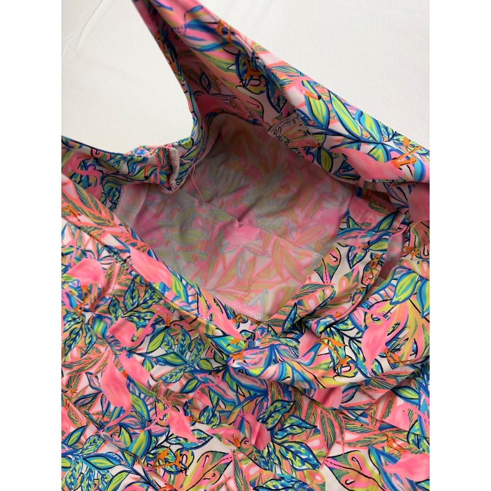 Bulu-Lulu Ruffle Tiered Dress Womens Large Pink Flamingo Tropical Sleeveless - Picture 10 of 12